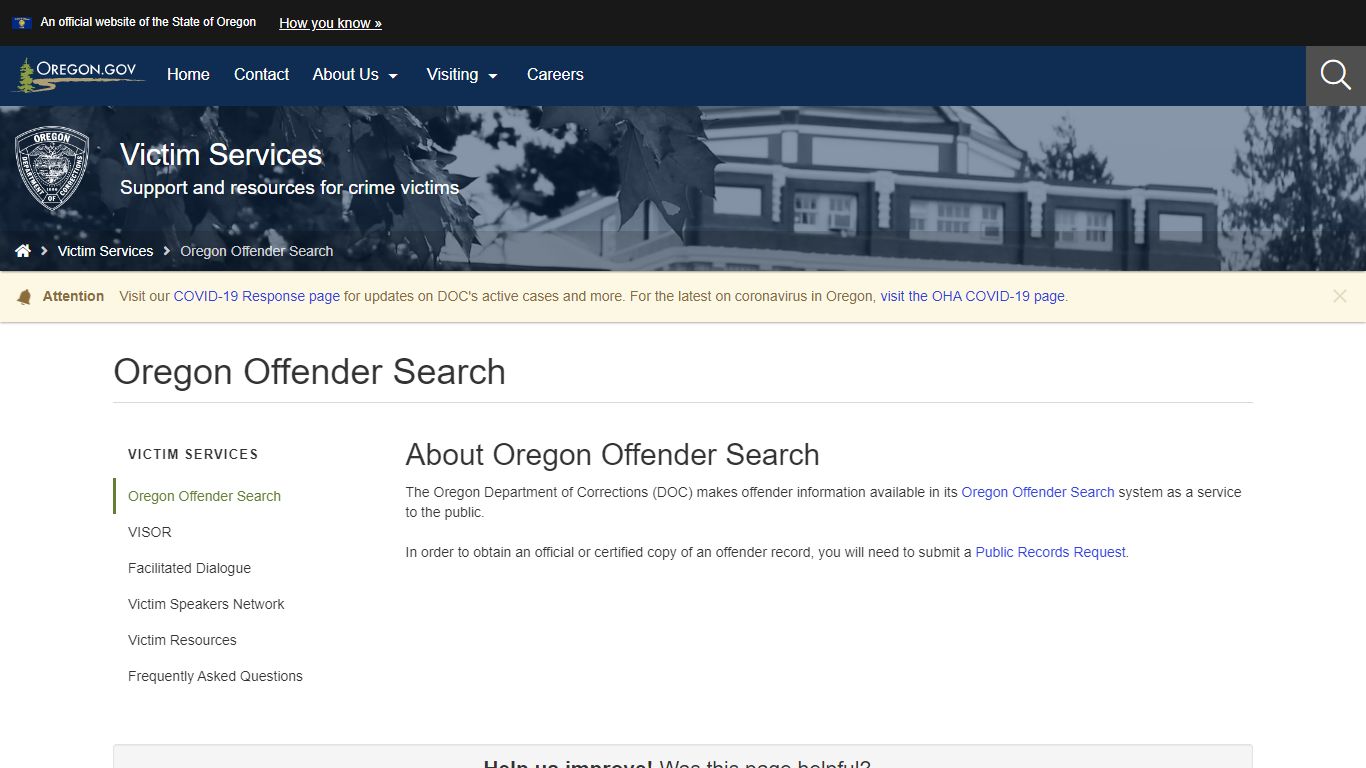 Department of Corrections : Oregon Offender Search - State of Oregon